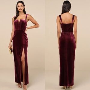 Lulus Pristine Luxury Dark Berry Velvet Bustier Maxi Dress S Wedding Party
